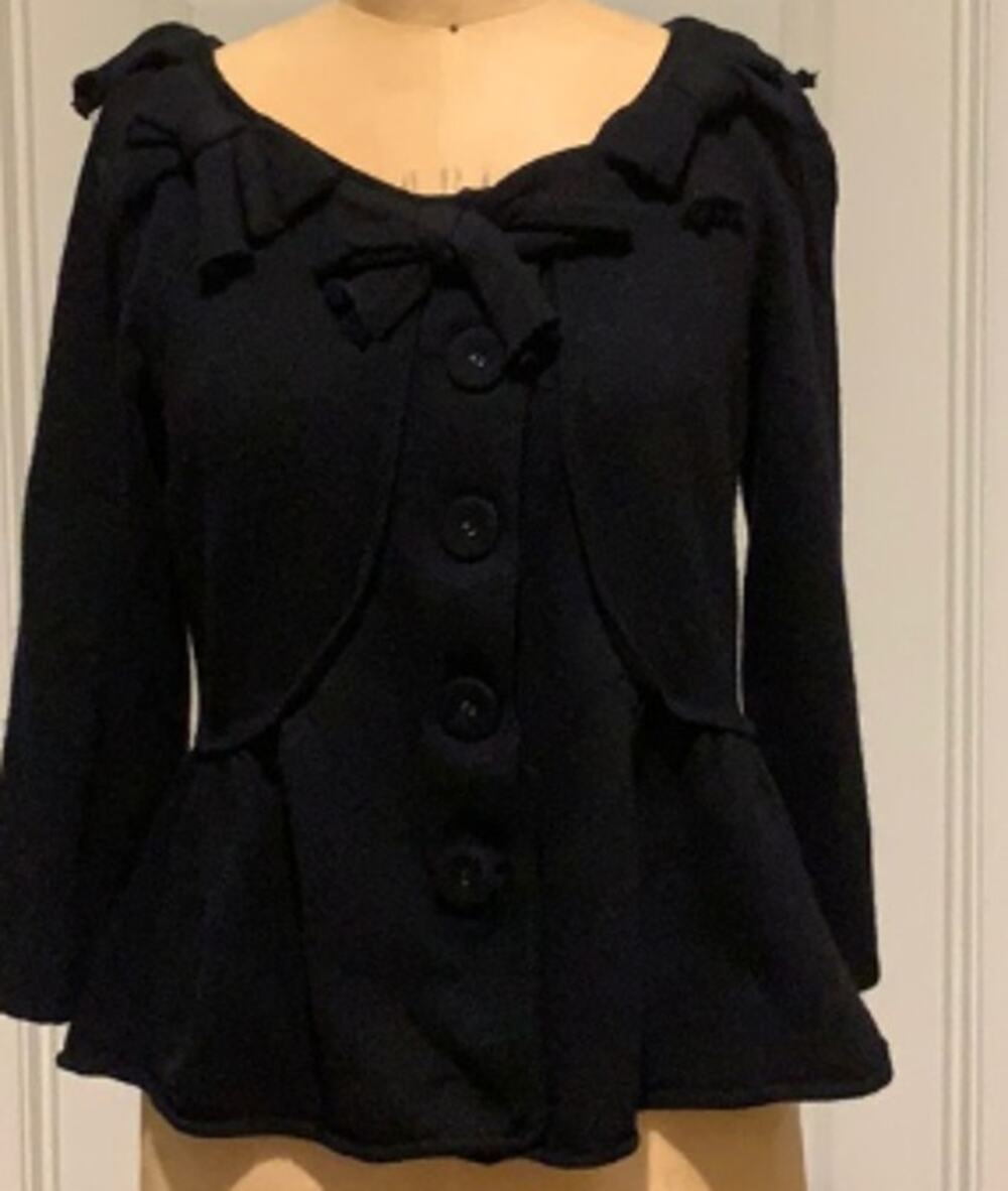 Charlie & Robin Anthropologie Black Ruffled Trim Angora Blend Cardigan sz M